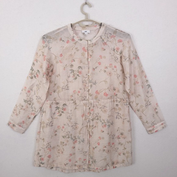 J. Jill Tops - J Jill Top Tunic Sz S Floral Linen Blend Drawstring Waist Coastal Vocation Sheer
